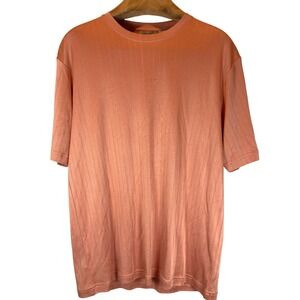 Claiborne Luxe Mens Large Orange Ribbed Texture Short Sleeve Casual Shirt New